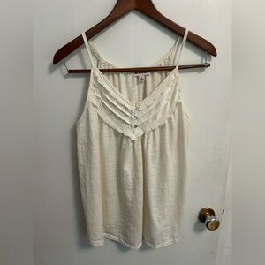 MAUBY Lace Trim Babydoll Cami Tank Top Womens L Cream Slub Knit button